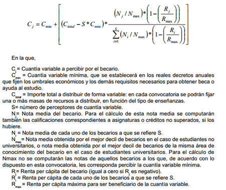 cuantia variable en las becas MEC